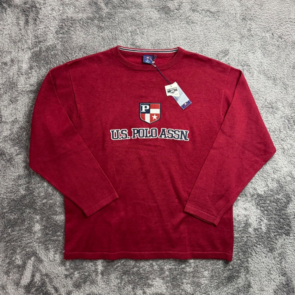 US Polo Assn Mens XL Merlot Red Embroidered Crest Logo Crew Neck Knit Sweater